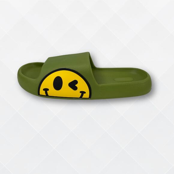 Green Smiley Cushion Slides, Light, Non-Slip - Picture 1 of 6